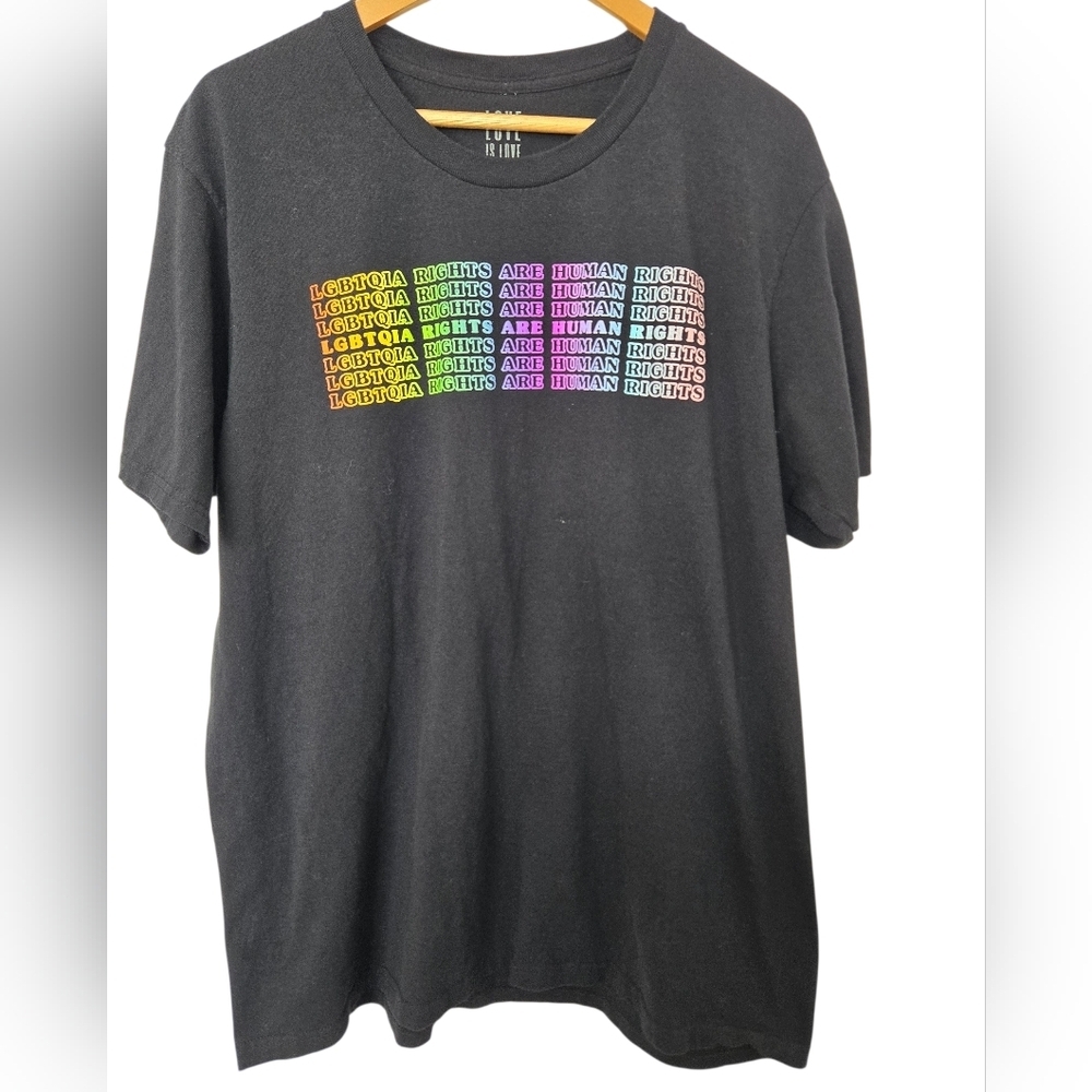 Black Graphic T-Shirt with Colorful Text Size 1x